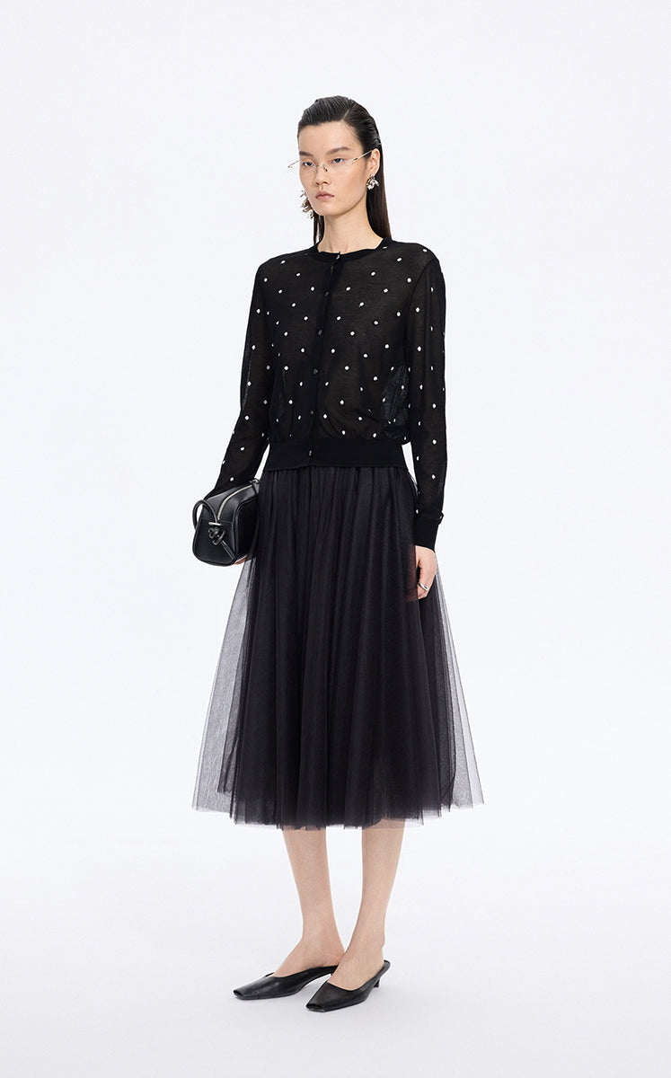 Sweater / JNBY Polka Dot Cropped Cotton Blend Cardigan