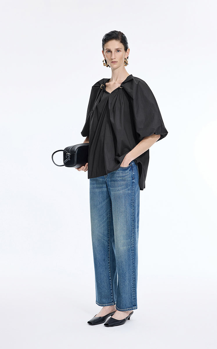 Top / JNBY Stretch Cotton Poplin V-Neck Shirt