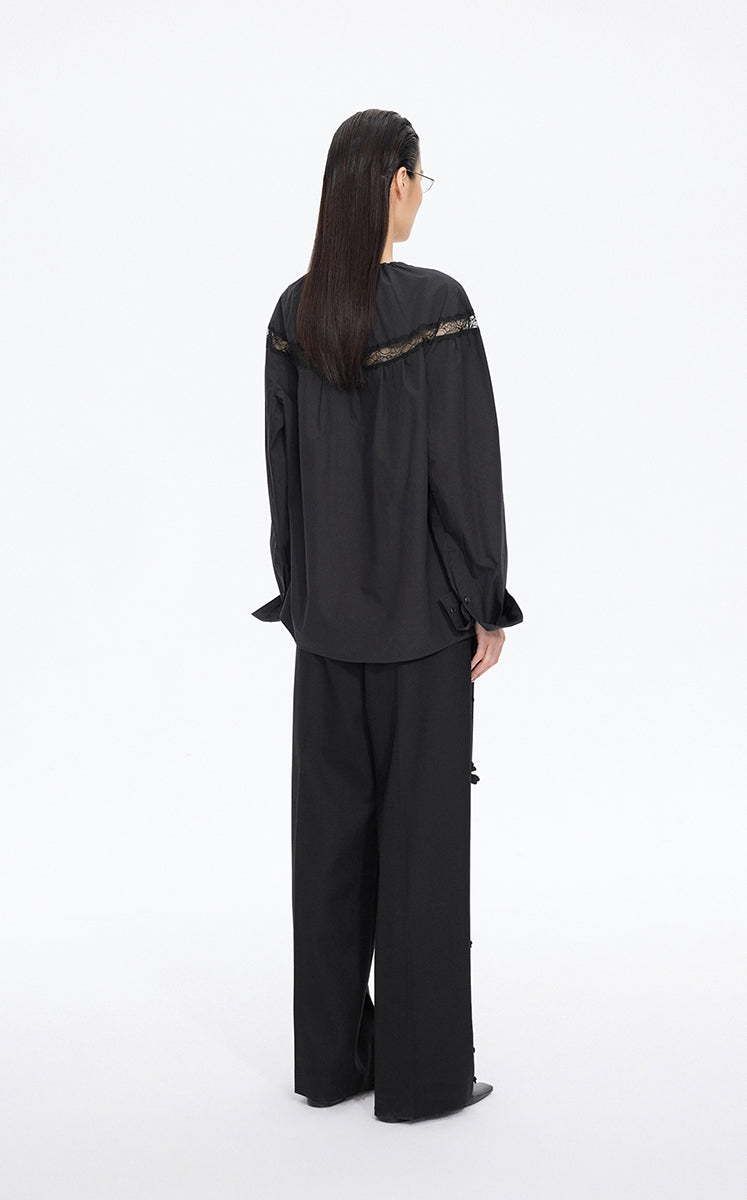 Shirt / JNBY Lace Panel Cotton Relaxed Long Sleeve Shirt