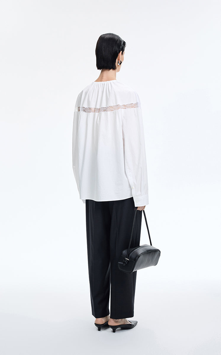 Shirt / JNBY Lace Panel Cotton Relaxed Long Sleeve Shirt