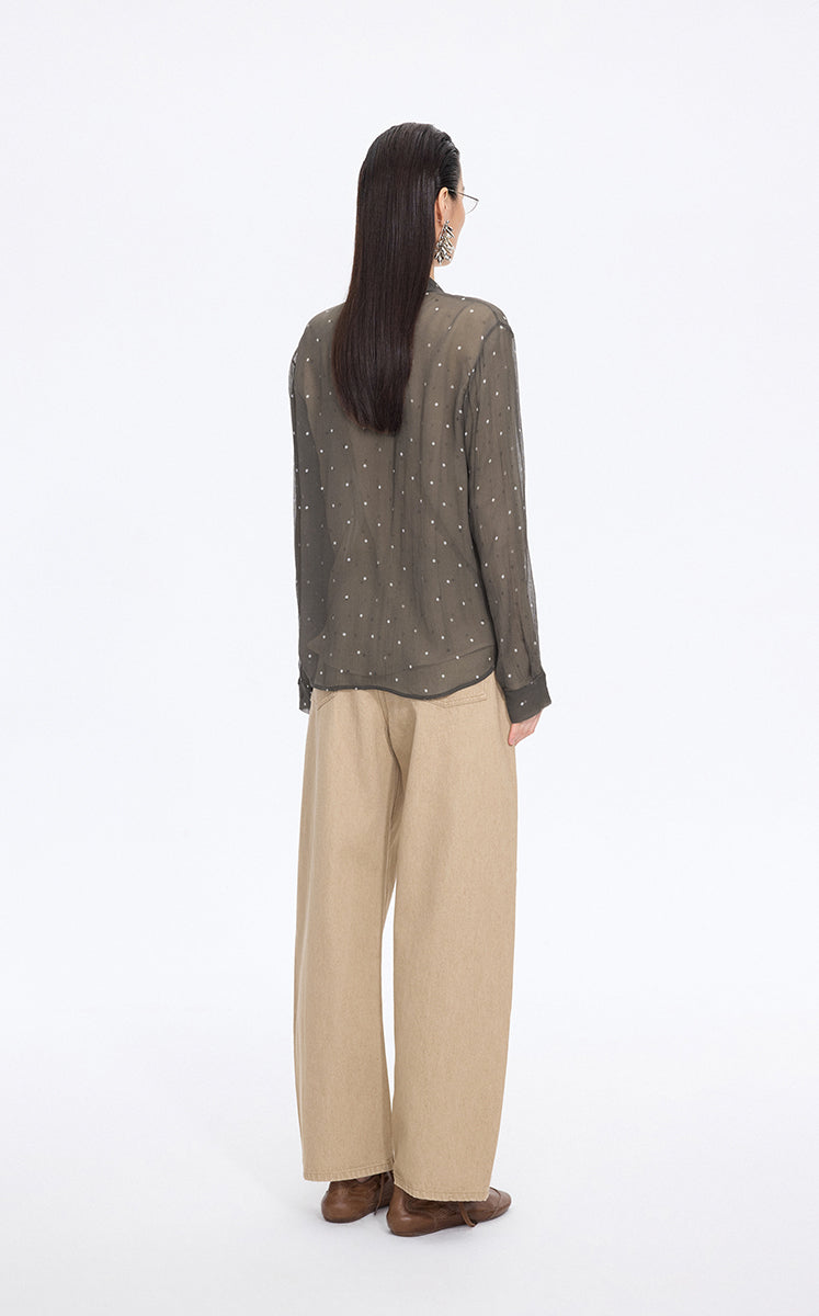 Shirt / JNBY Silk Polka Dot Relaxed Long Shirt