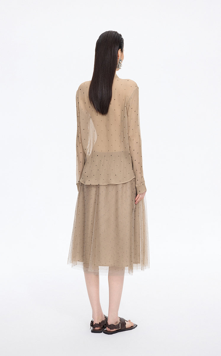 Shirt / JNBY Silk Polka Dot Relaxed Long Shirt