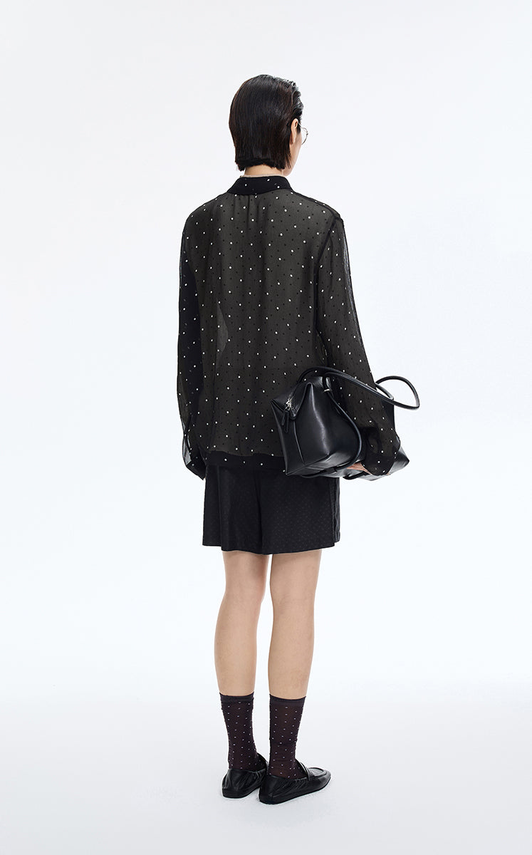 Shirt / JNBY Silk Polka Dot Relaxed Long Shirt