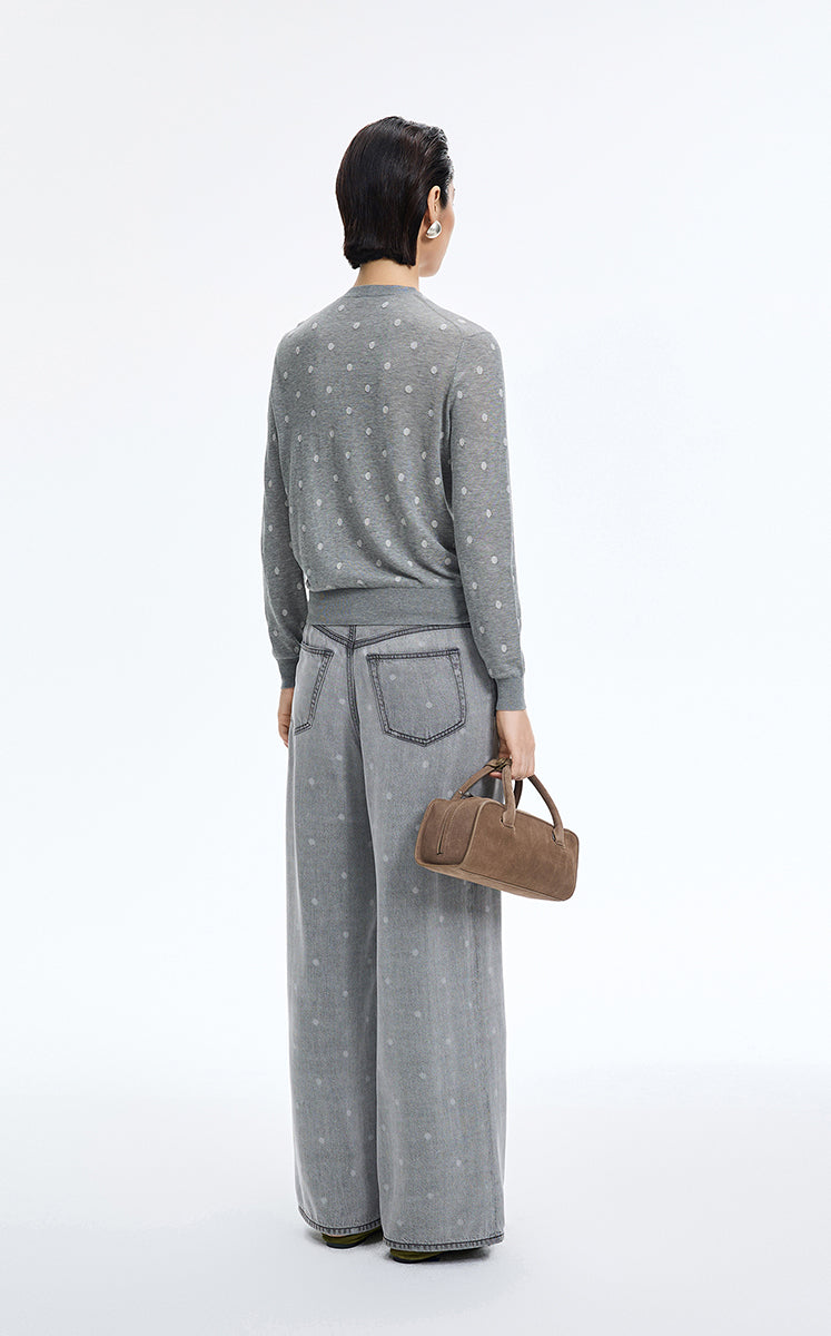 Sweater / JNBY Polka Dot Cropped Cotton Blend Cardigan