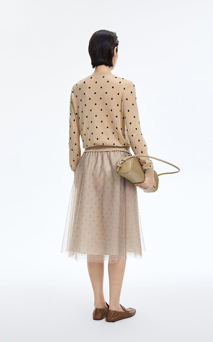 Sweater / JNBY Polka Dot Cropped Cotton Blend Cardigan