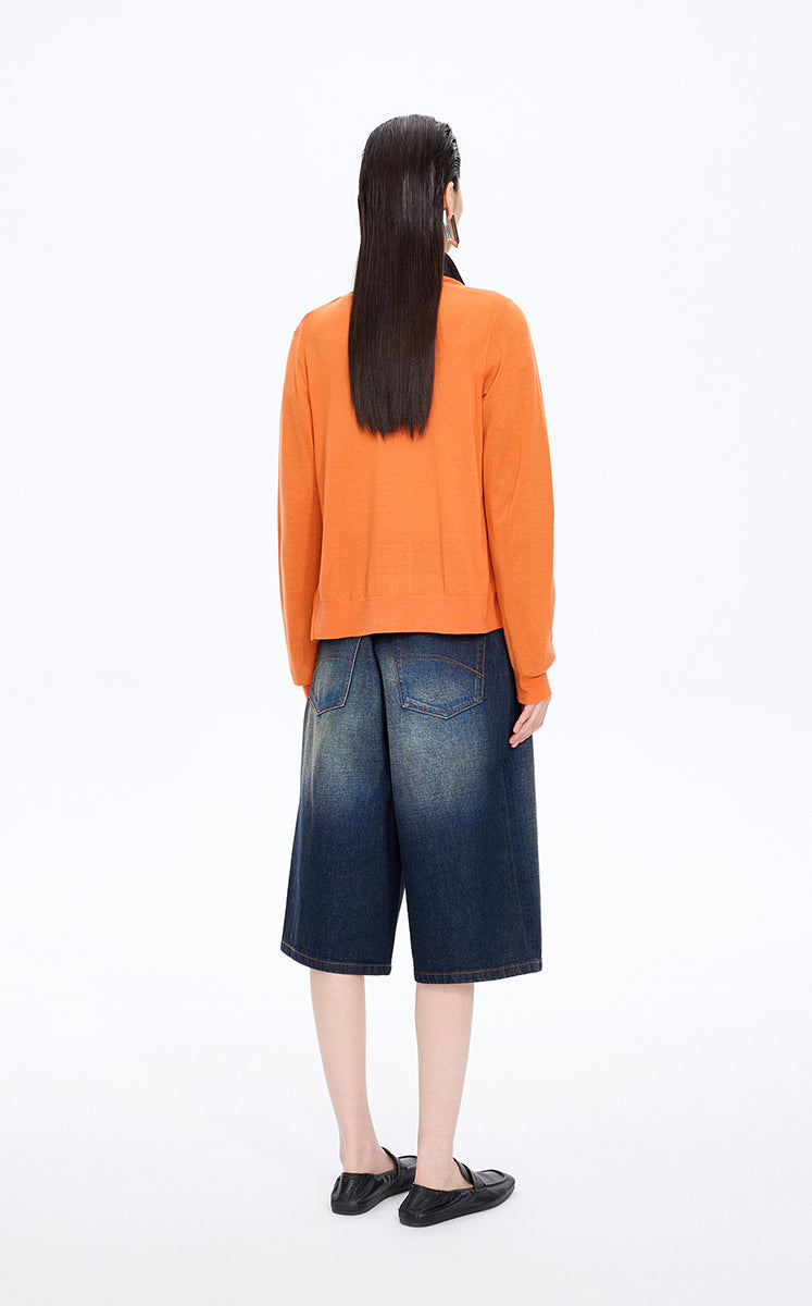 Pants / JNBY Washed Cropped Wide-Leg Denim Pants