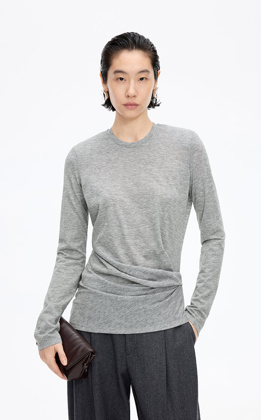 T-Shirt / JNBY Wool Blend Ruched Long Sleeve Tee