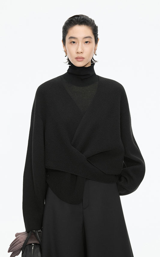 Sweater /(ESG)JNBY Loose Overlap Front Wool Pullover