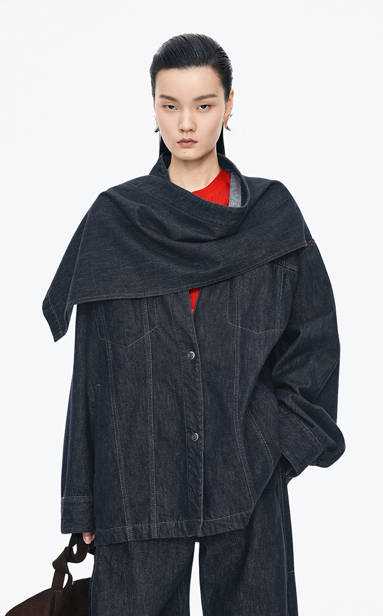 Jacket / JNBY Oversize Detachable Scarf Denim Jacket