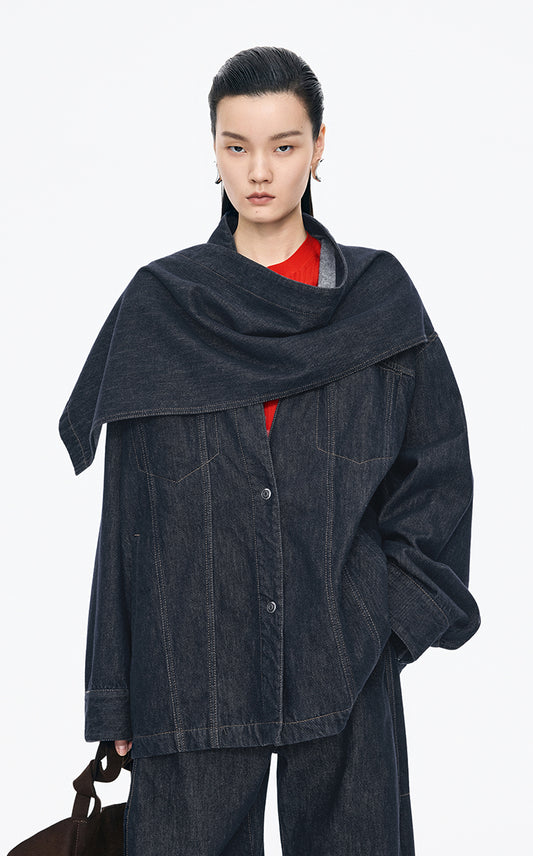 Jacket / JNBY Oversize Detachable Scarf Denim Jacket