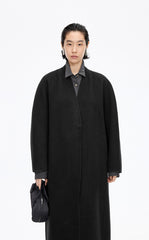 Coat / JNBY Collarless Longline Wool Double-Face Coat