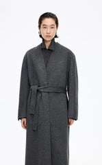 Coat / JNBY Collarless Longline Wool Double-Face Coat