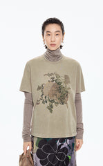 T-Shirt / JNBY Peony Shadow Print Cotton Tee