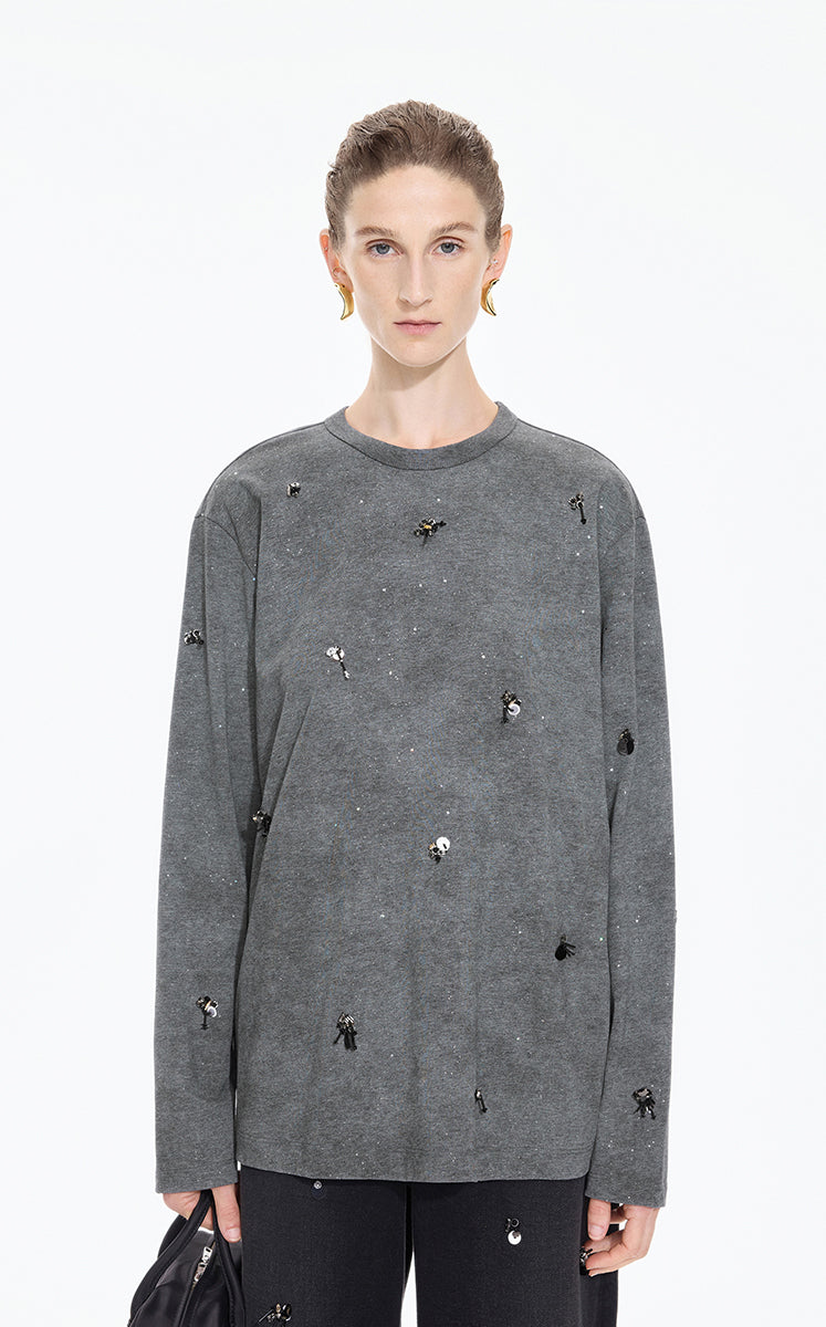 T-Shirt / JNBY Beaded Cotton Long Sleeve Tee