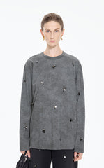 T-Shirt / JNBY Beaded Cotton Long Sleeve Tee