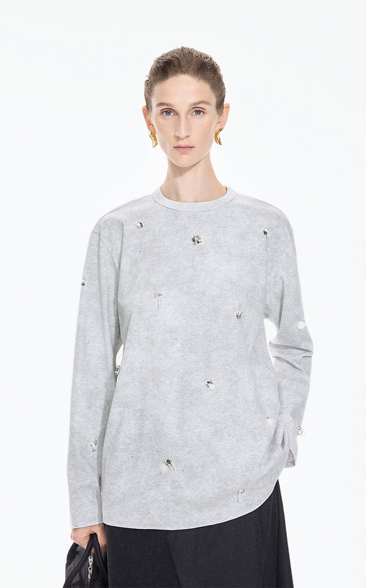 T-Shirt / JNBY Beaded Cotton Long Sleeve Tee