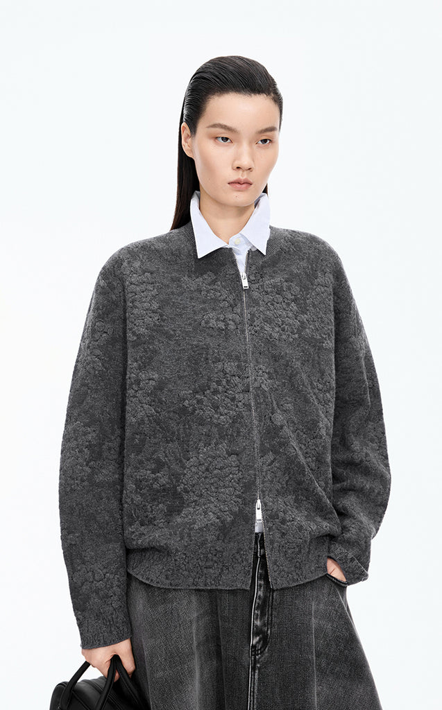 カーディガン JNBY Witty Loose-fit Wool Cardigan Sweater / JNBY O-Shape Knitted Denim Panel Cardigan – JNBYPLUS