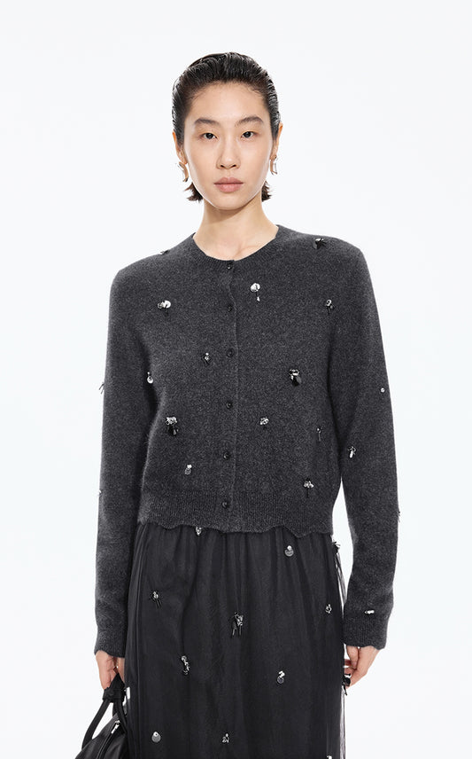 Sweater / JNBY Beaded Short Animal Fibers Cardigan