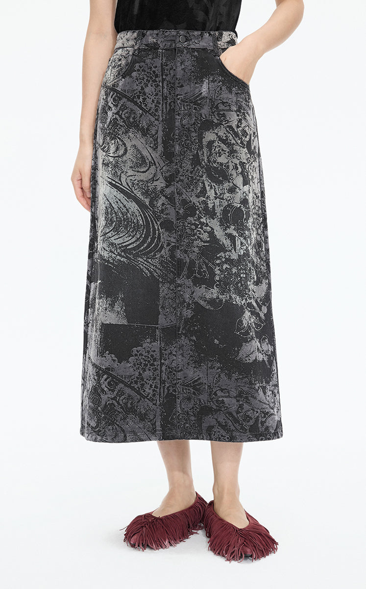 Skirt / JNBY A-Line Oriental Flocked Pattern Midi skirt