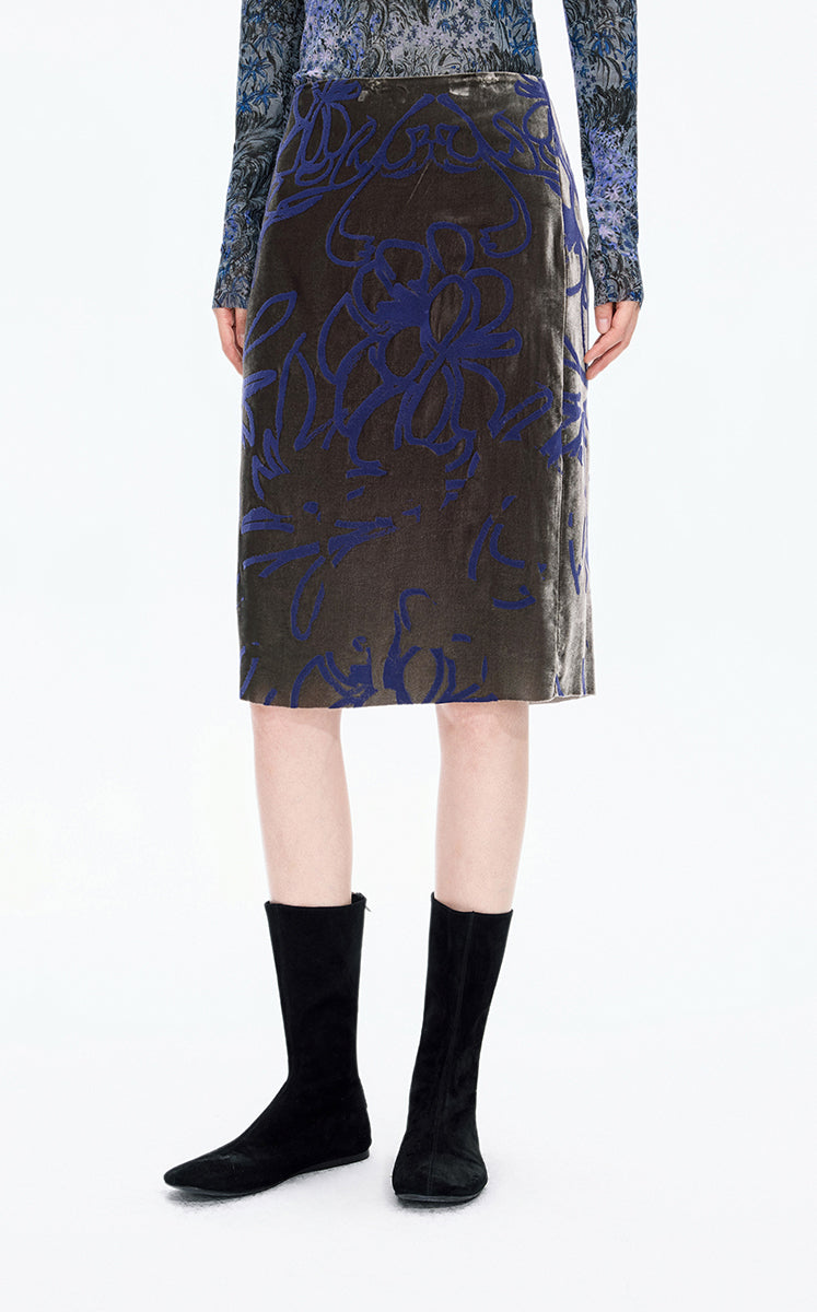 Skirt / JNBY A-Line Plant Flocked Midi Skirt