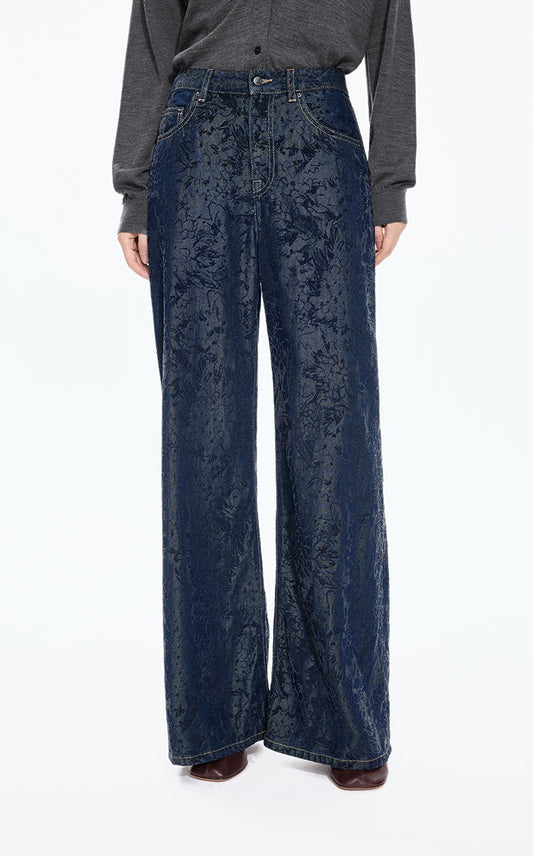 Pants /(ESG)JNBY Hand-Painted Hydrangea Wide-Leg Jeans