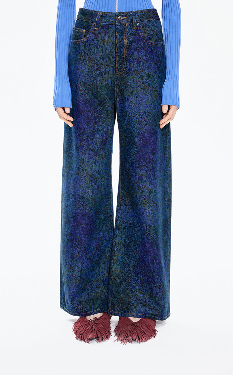 Pants / JNBY Wide-Leg Printed Denim Trousers