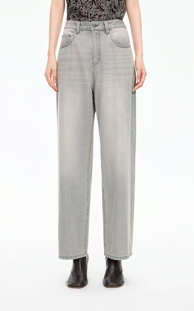 Pants / JNBY Tapered Washed Black Denim Trousers