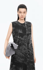 Dress / JNBY A-Line Flocked Denim Sleeveless Dress