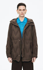 Down Coat / JNBY Wavy Quilted Mid-Length Hooded Down Coat