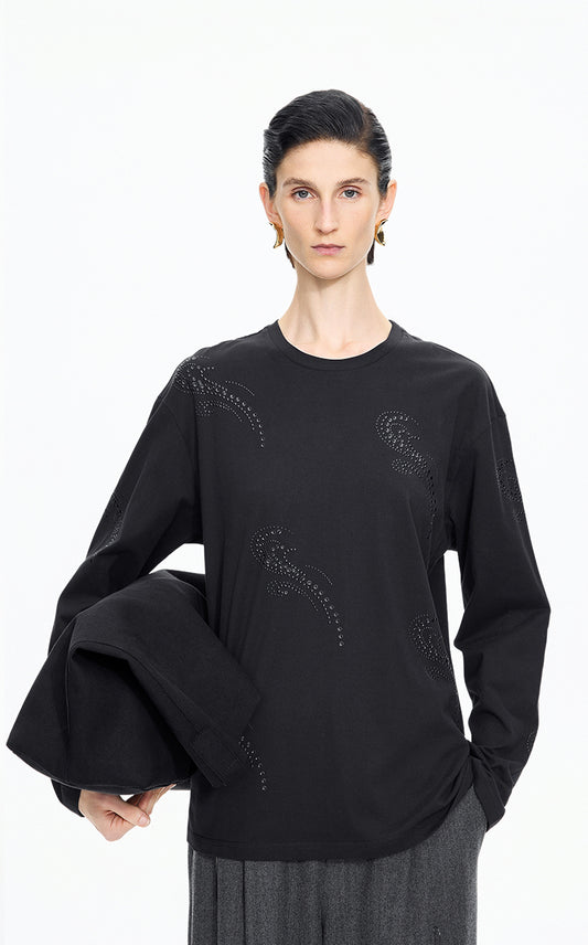 T-Shirt / JNBY Ripple Crystal Cotton Long-Sleeve Tee