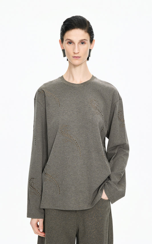 T-Shirt / JNBY Ripple Crystal Cotton Long-Sleeve Tee