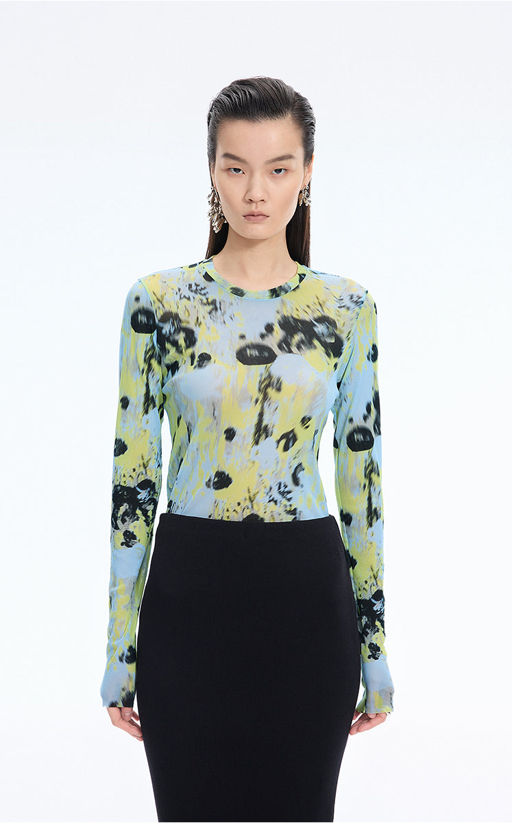 T-Shirt / JNBY Floral Print Fitted Long Sleeve Tee