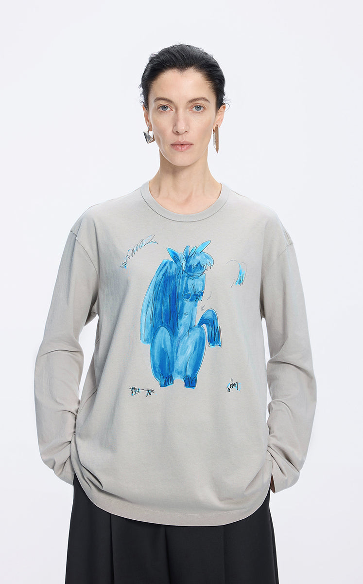 T-Shirt / JNBY Graphic Cotton Long Sleeve Tee