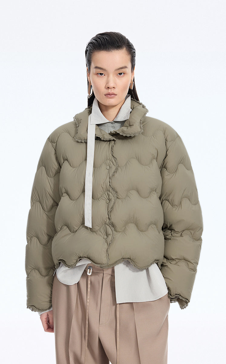 Down Coat / JNBY Oversized Lace-Trim Short Puffer