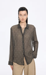 Shirt / JNBY Silk Polka Dot Relaxed Long Shirt