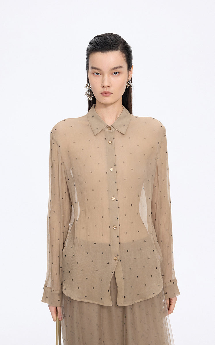 Shirt / JNBY Silk Polka Dot Relaxed Long Shirt