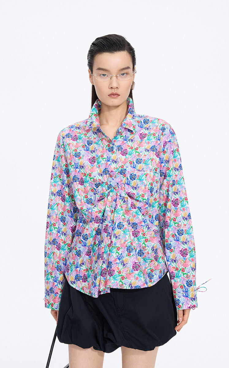 Shirt / JNBY Watercolor Tulip Oversized Cotton Shirt