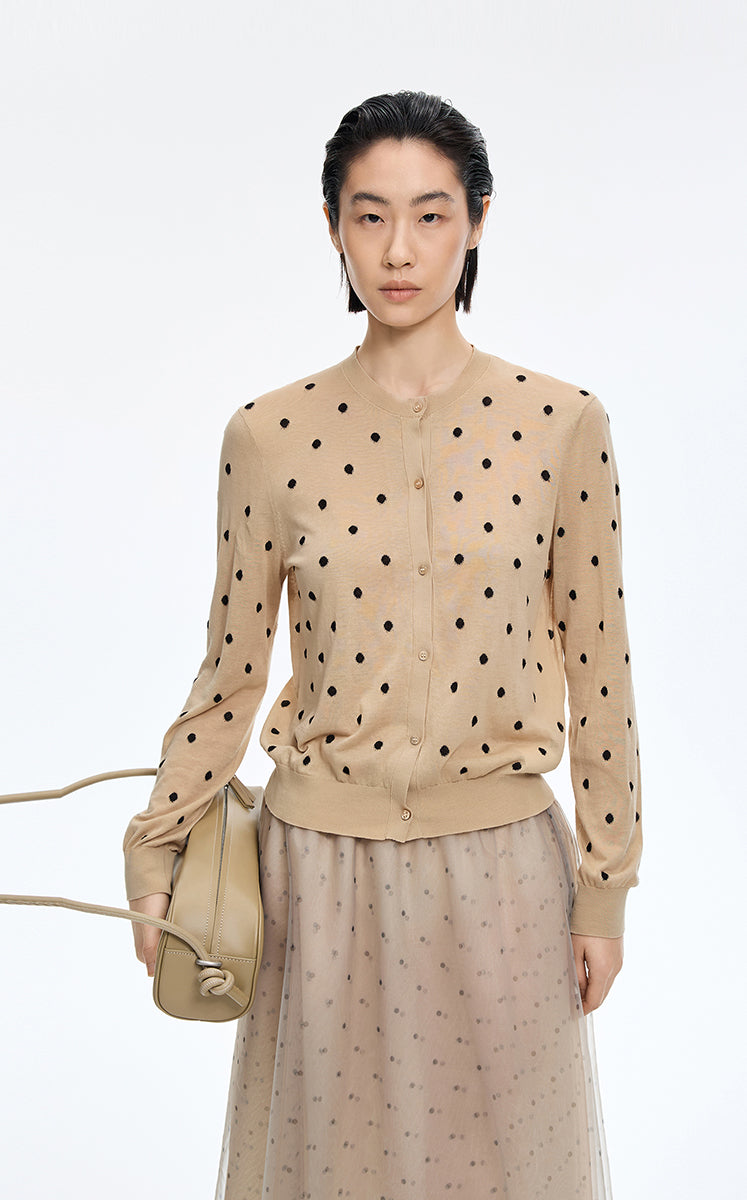 Sweater / JNBY Polka Dot Cropped Cotton Blend Cardigan