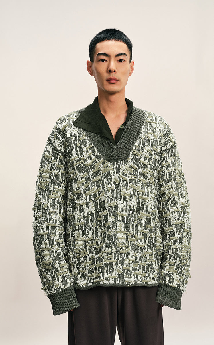 Sweater / CROQUIS Textured Jacquard V-Neck Sweater