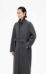 Coat / JNBY Collarless Longline Wool Double-Face Coat