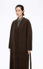 Coat / JNBY Collarless Longline Wool Double-Face Coat