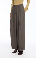Pants / JNBY Wool Jacquard Cuffed Wide-Leg Pants