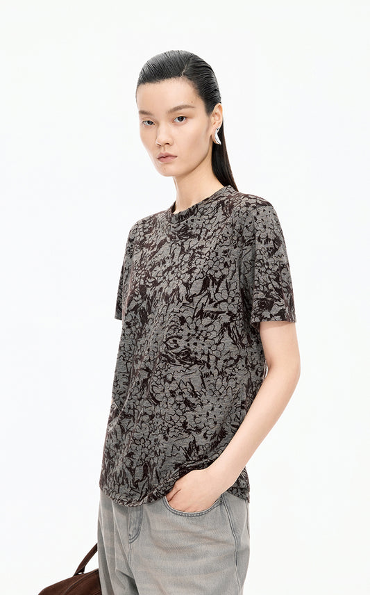 T-Shirt / JNBY Floral Wool-Blend Loose Tee