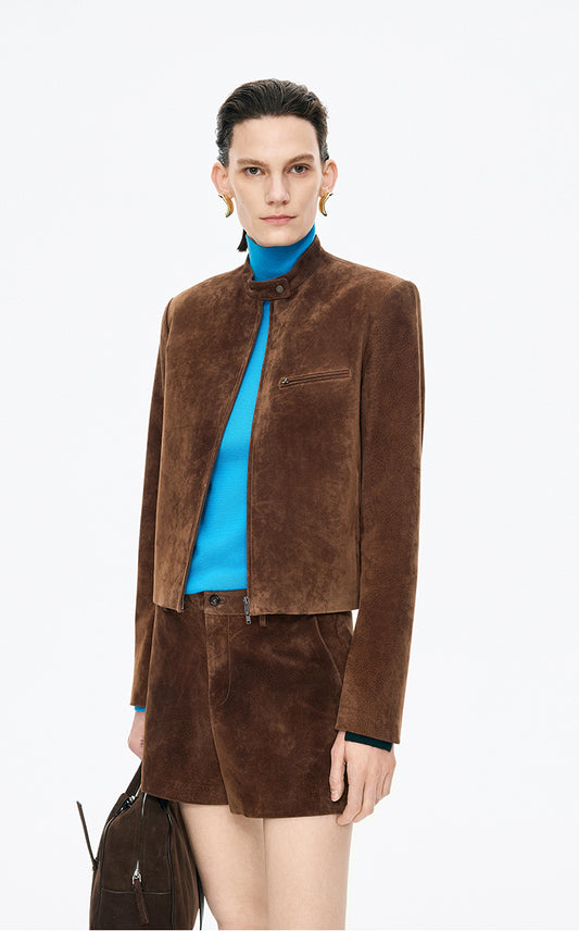 Coat / JNBY Cropped Suede Pigskin Jacket