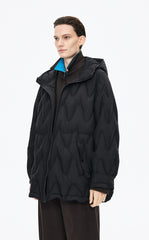 Down Coat / JNBY Wavy Quilted Mid-Length Hooded Down Coat