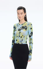 T-Shirt / JNBY Floral Print Fitted Long Sleeve Tee