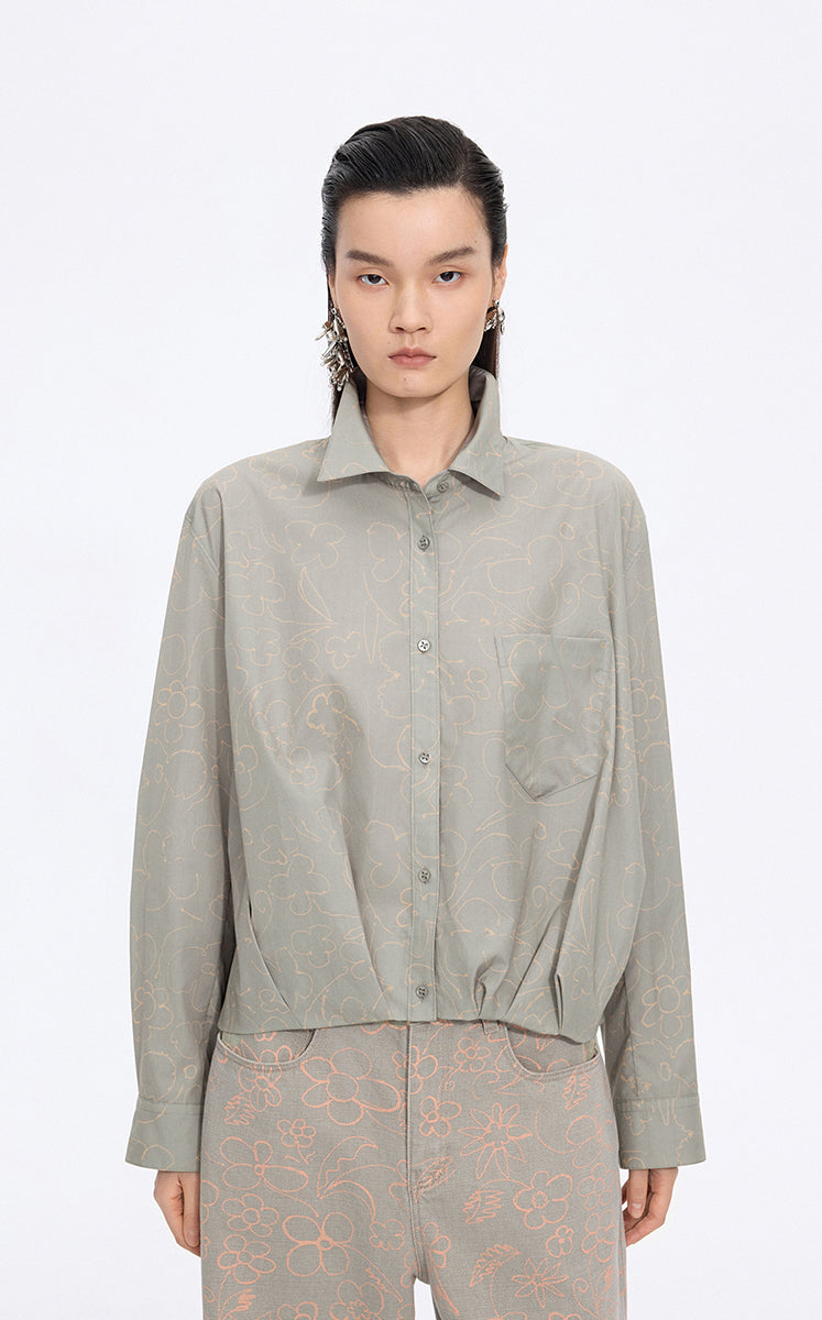 Shirt / JNBY Floral Print Cotton Long Sleeve Shirt