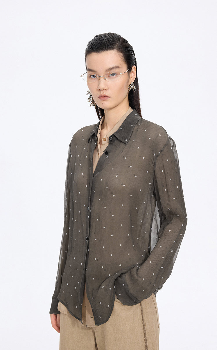 Shirt / JNBY Silk Polka Dot Relaxed Long Shirt