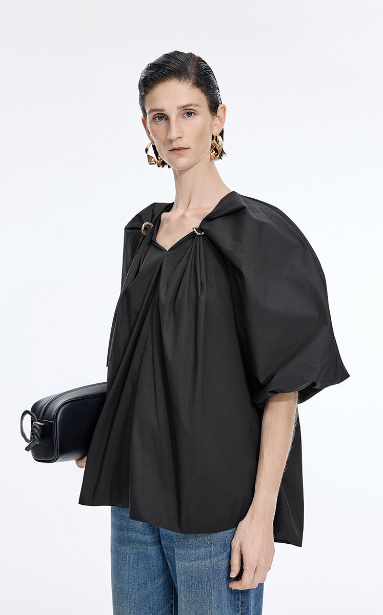 Top / JNBY Stretch Cotton Poplin V-Neck Shirt