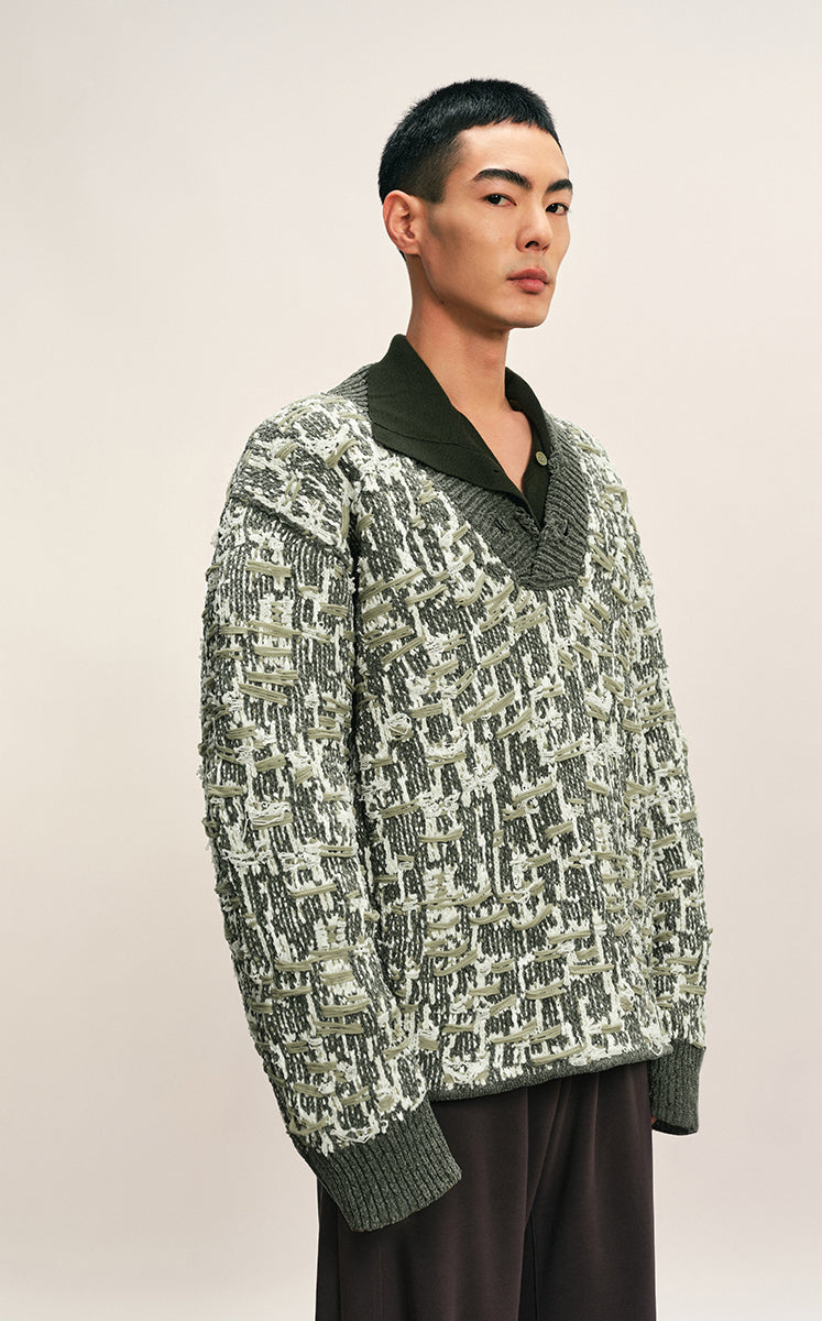 Sweater / CROQUIS Textured Jacquard V-Neck Sweater